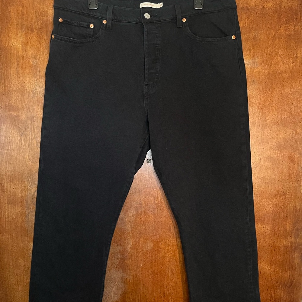 Levi's Premium Button Fly Wedgie Straight Leg Jeans Black Size 34 Plus